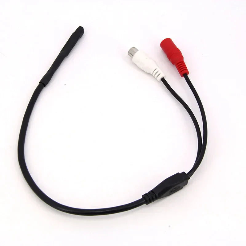 Black audio cable with white and red rca connectors for mini microphone pickup 12v sound monitor cctv camera dvr system