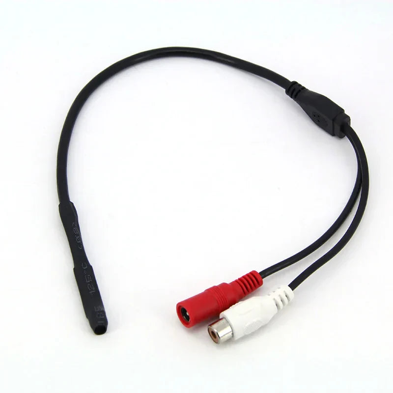Black rca power cable with one male and two female red and white connectors for 12v sound monitor cctv camera dvr system