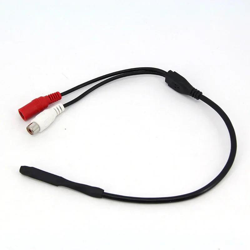 Black rca splitter cable with red and white audio jack and black connector for mini microphone pickup 12v sound monitor cctv camera dvr
