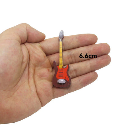Red and brown miniature musical instrument guitar pin with silver neck for piano drum violin cello sax erhu decor