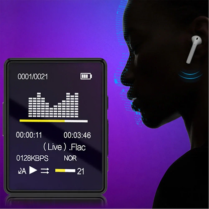 White wireless earbud with sleek design and blue lighting accents for mini mp3 mp4 player bluetooth portable music player