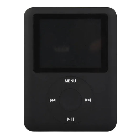 Black rectangular portable mp3 radio player support with small screen and circular navigation buttons for music player high quality