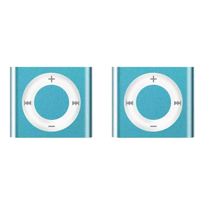 Two turquoise mini mp3 music players with metal clip-on and touch tone rechargeable support tf card and headphone use