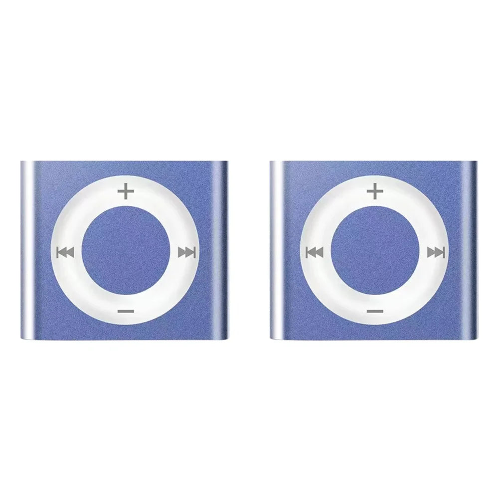 Two metallic blue mini mp3 music players with metal clip-on and support tf card for 64g expansion use by students