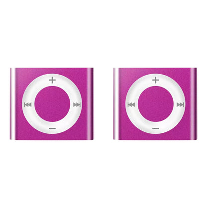 Two vibrant purple metal clip-on mini mp3 players with white buttons support tf card and 64g expansion