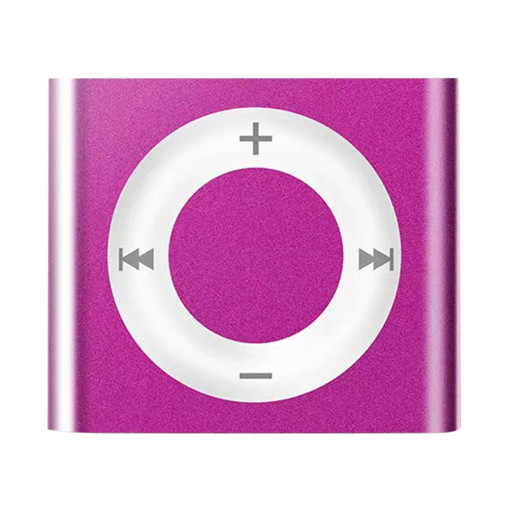A vibrant magenta metal clip-on mini mp3 music player with brushed finish support tf card and 64g expansion