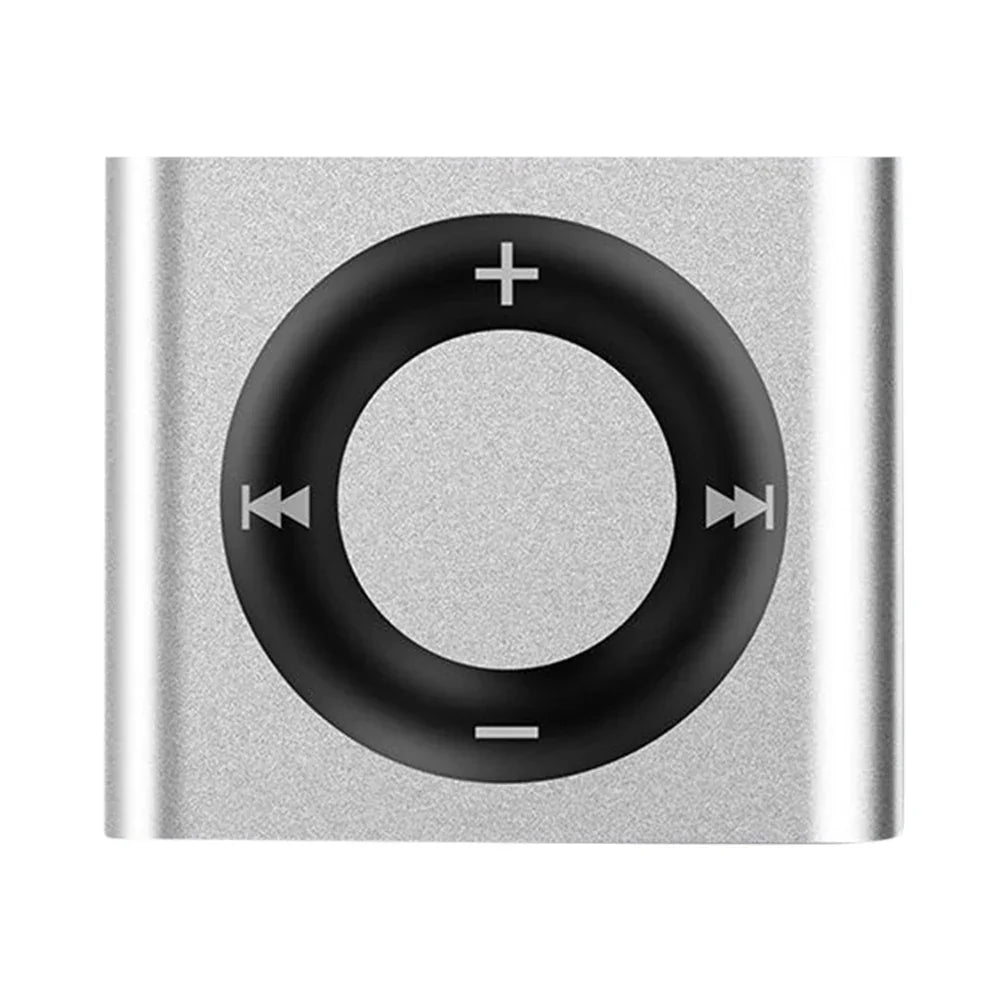 Silver metal clip-on mini mp3 music player with black click wheel support tf card 64g expansion and built-in speaker