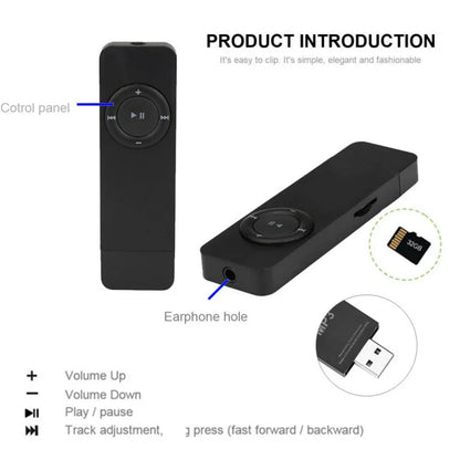 Black rectangular mini mp3 player 2025 with circular control and usb flash drive supports lossless sound music and micro tf card