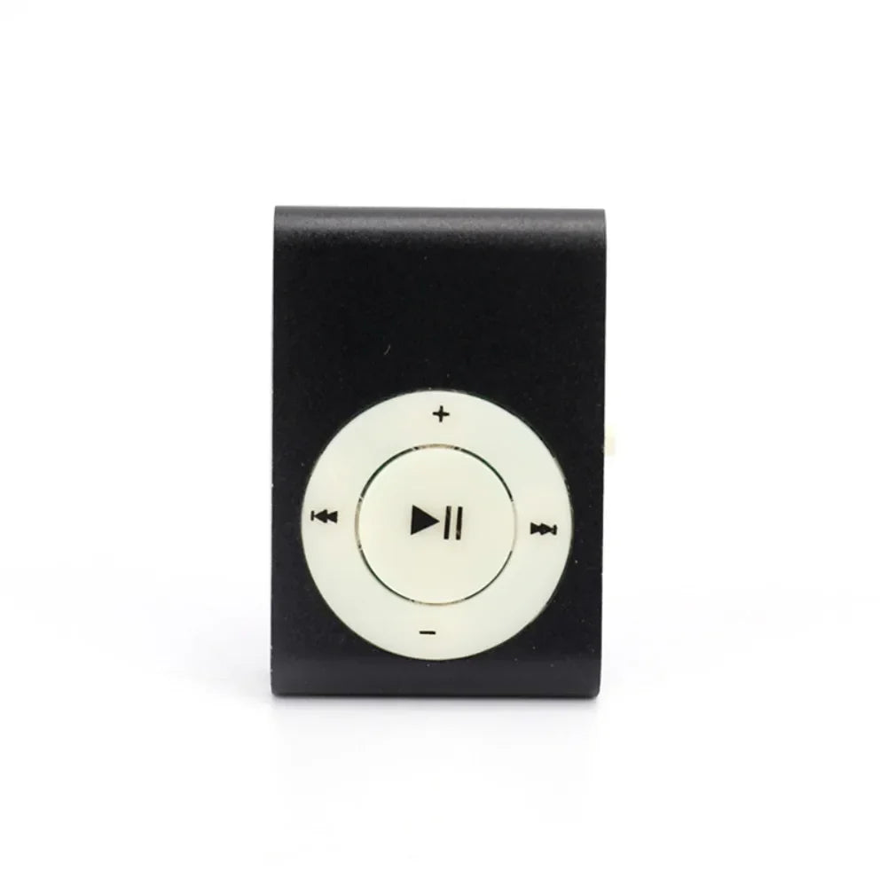 Black rectangular mini mp3 player with circular white control pad featuring playback buttons support tf card stylish design fashionable