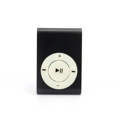 Black rectangular mini mp3 player with circular white control pad featuring playback buttons support tf card stylish design fashionable