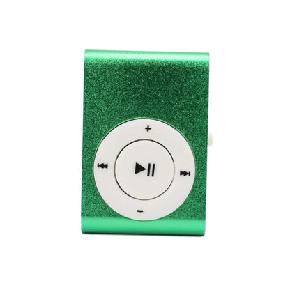 Green glitter-finish mini mp3 player with white control panel and black playback buttons supports tf card stylish design fashionable