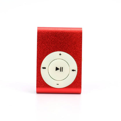Red glitter-finish mini mp3 player with white circular control pad supports tf card stylish design fashionable portable