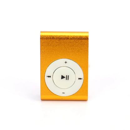 Gold-colored mini mp3 player with white circular control pad featuring black playback buttons support tf card stylish design fashionable