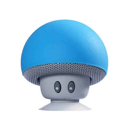 Blue mini mushroom wireless speaker with mic portable waterproof design and gray perforated shower stereo subwoofer cap