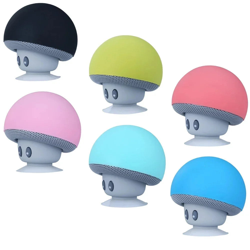 Colorful mini mushroom wireless speakers with soft silicone caps and mesh grilles mic portable waterproof shower stereo subwoofer