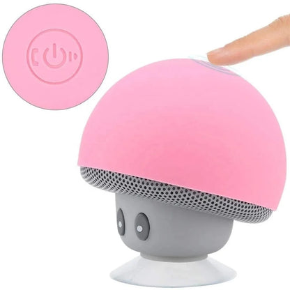 Pink mini mushroom wireless speaker with mic portable waterproof gray base and suction cup for shower stereo subwoofer use