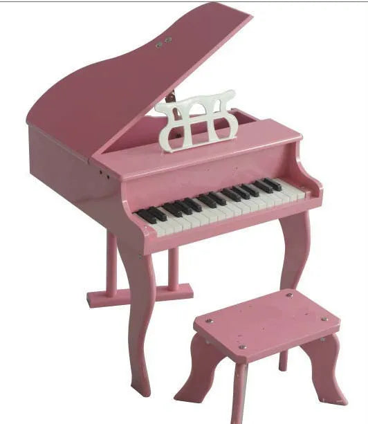 Pink wooden mini piano 30keys with white keys and matching stool designed as a 30keys piano children toy