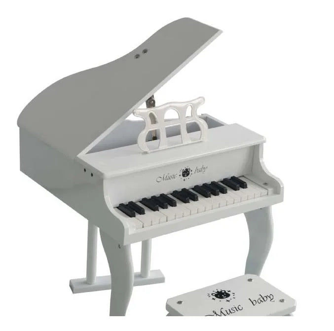 White wooden mini piano 30keys with black and white keys and music baby logo for children piano toy use