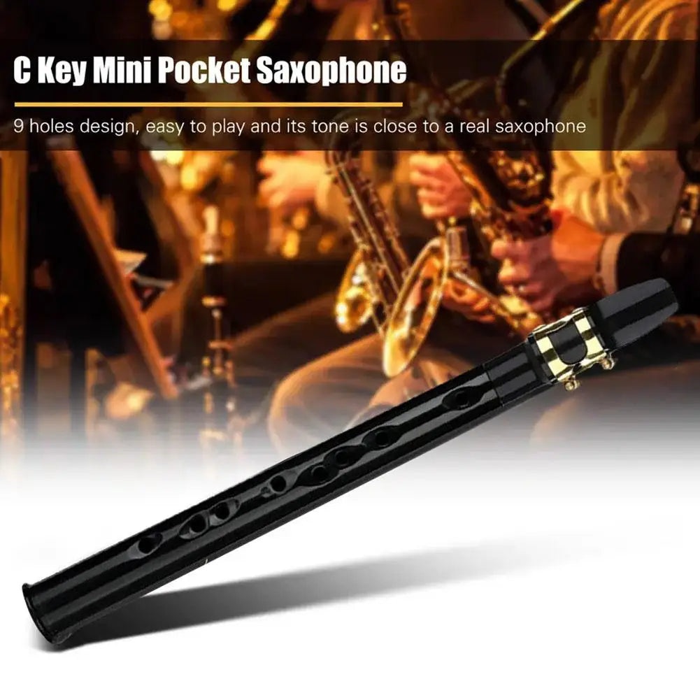 Black mini pocket saxophone c key with glossy finish and gold key mechanism portable woodwind musical instrument