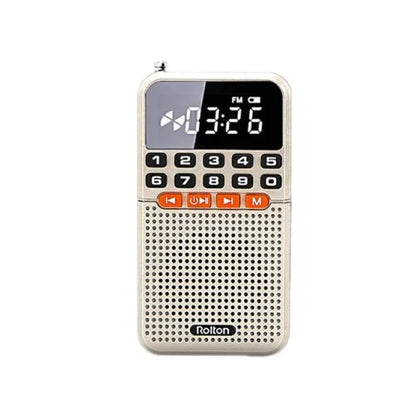 Silver rolton mini portable bluetooth 5.0 fm radio dual antenna pocket radio receiver with speaker tf card and digital display