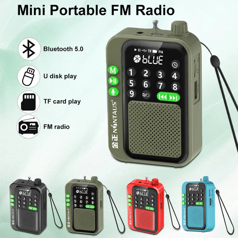 Olive green portable fm radio with digital display numeric keypad bluetooth 5.0 and tf card playback music mp3 player