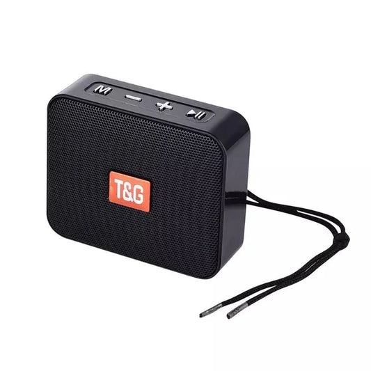 Black rectangular portable outdoor riding column 5w boombox with textured grille and orange t&g logo hiking music player