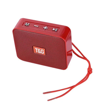Red tg166 bluetooth speaker with textured grille and carrying strap for boombox hiking music and music player aux use