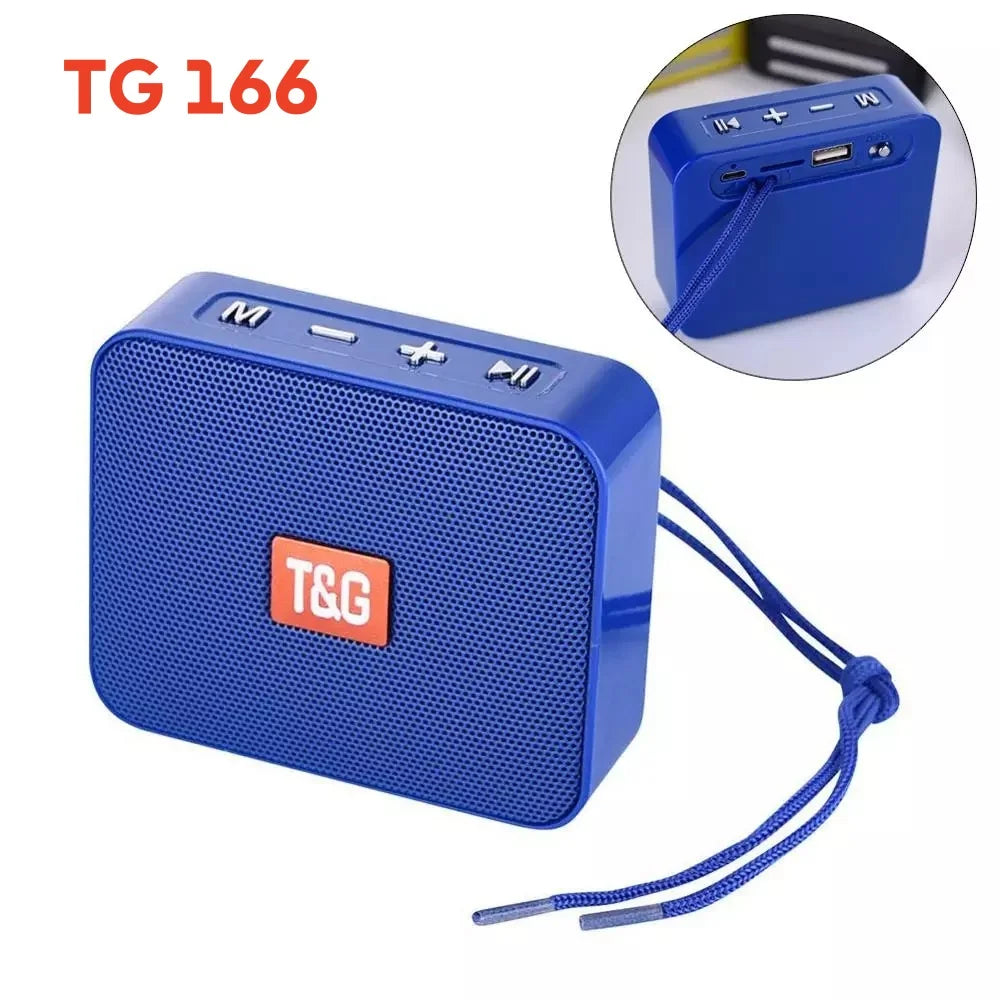 Blue t&g tg166 portable outdoor riding column 5w boombox with textured grille and matching carrying strap hiking music player
