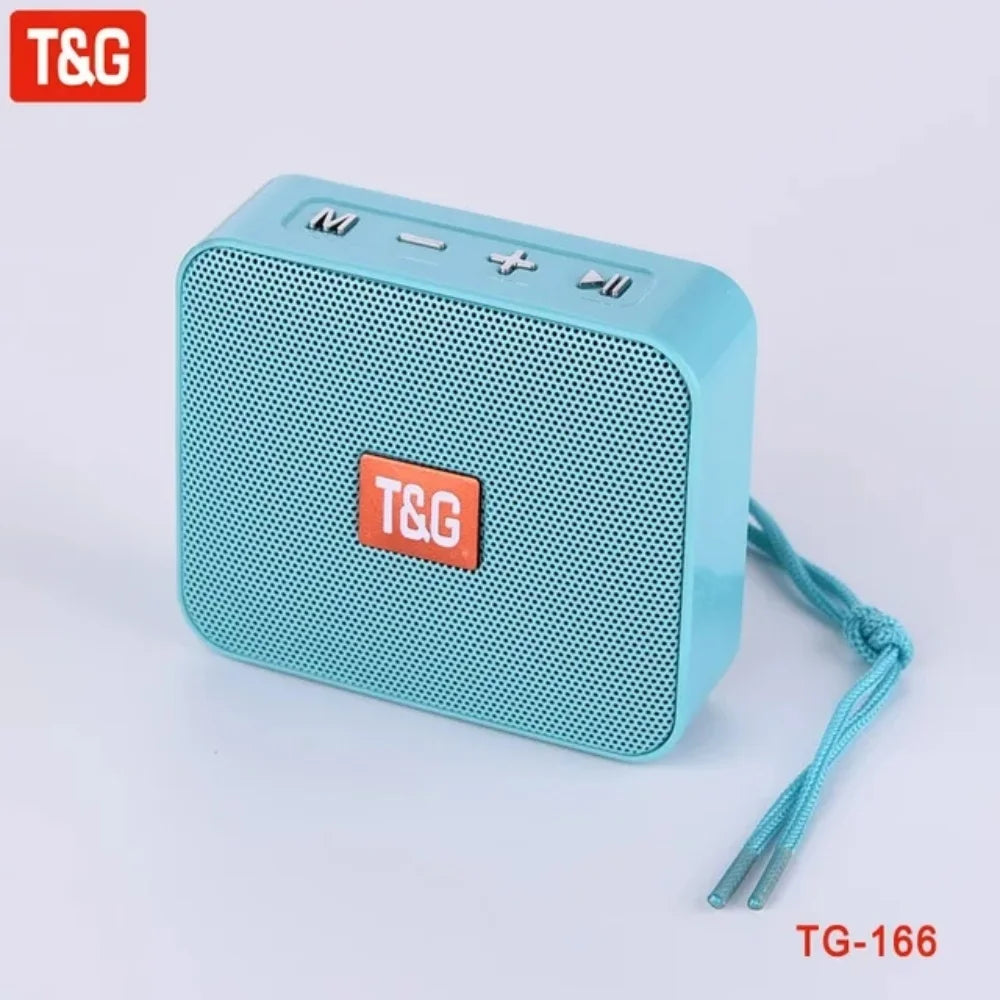 Turquoise portable outdoor riding column 5w boombox with perforated grille and braided strap for hiking music player