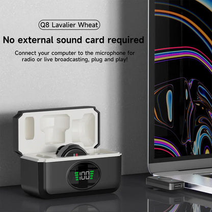 Black and white q8 lavalier wireless microphone with digital display charging case for live broadcast gaming noise reduction