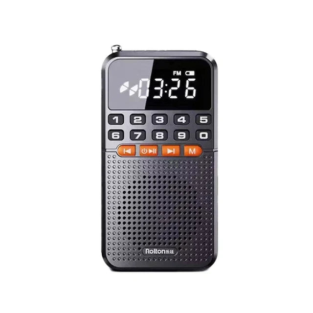 Black mini radio portable with digital display orange buttons speaker tf card slot walkman radios bluetooth music player