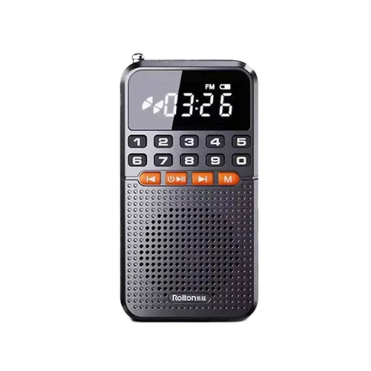 Black mini radio portable with digital display orange buttons speaker tf card slot walkman radios bluetooth music player