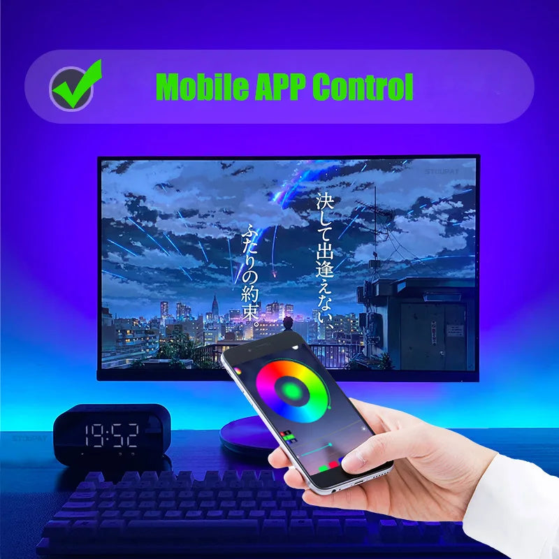 A sleek black smartphone displaying a vibrant color wheel for mini rgb bluetooth-compatible light strip controller