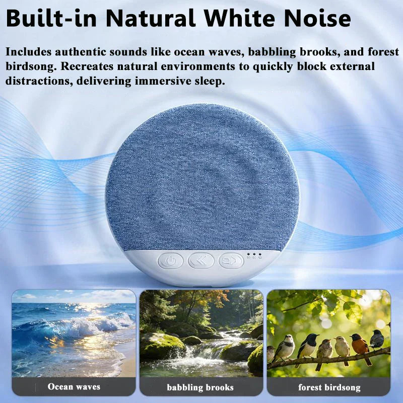 Blue textured fabric bluetooth speaker nature with white base and control buttons for wireless mp3 music playback