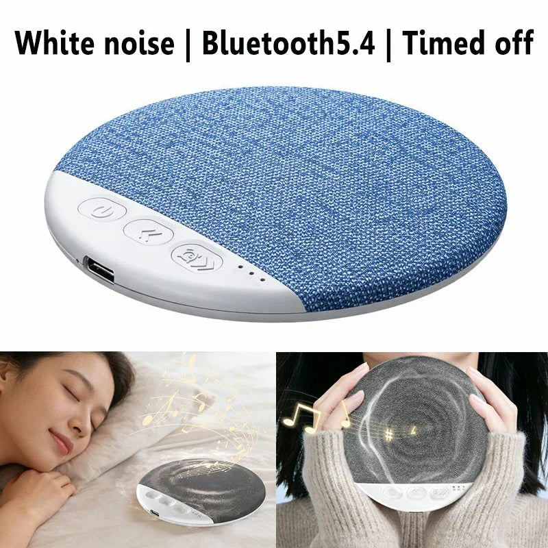 Mini sleeping bluetooth speaker with blue textured fabric, white controls, usb port, wireless mp3 music and white noise soundbar