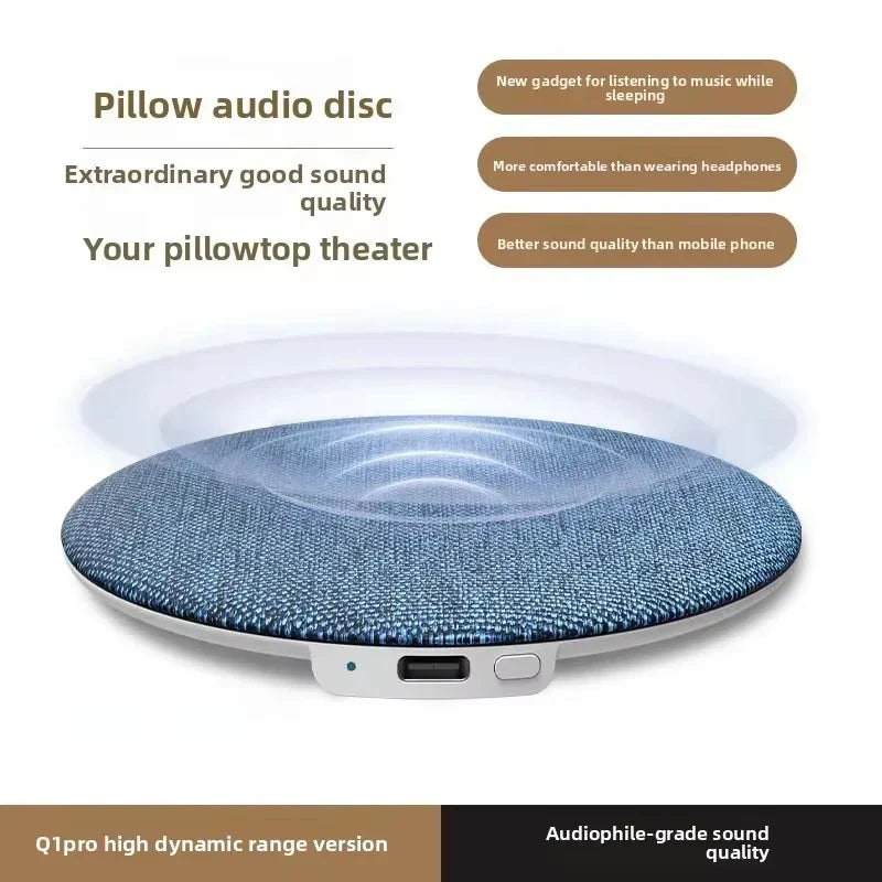 Blue textured fabric mini under pillow sleep speaker with silver edge usb port dynamic sound wireless home sleep sound equipment