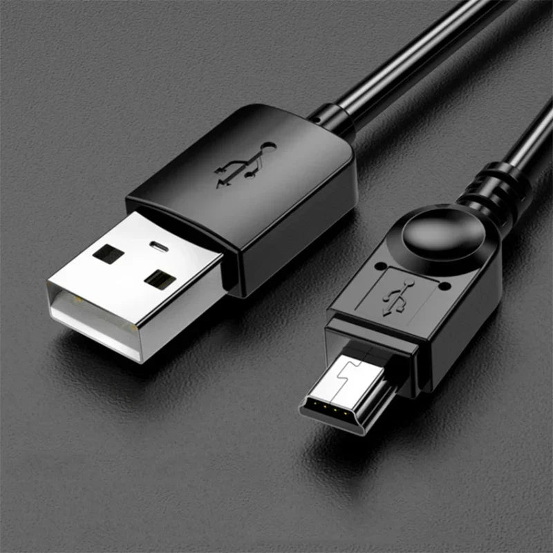 Black mini usb cable with silver usb-a and black micro-usb-b connectors for mp4 player car dvr gps and digital camera hdd