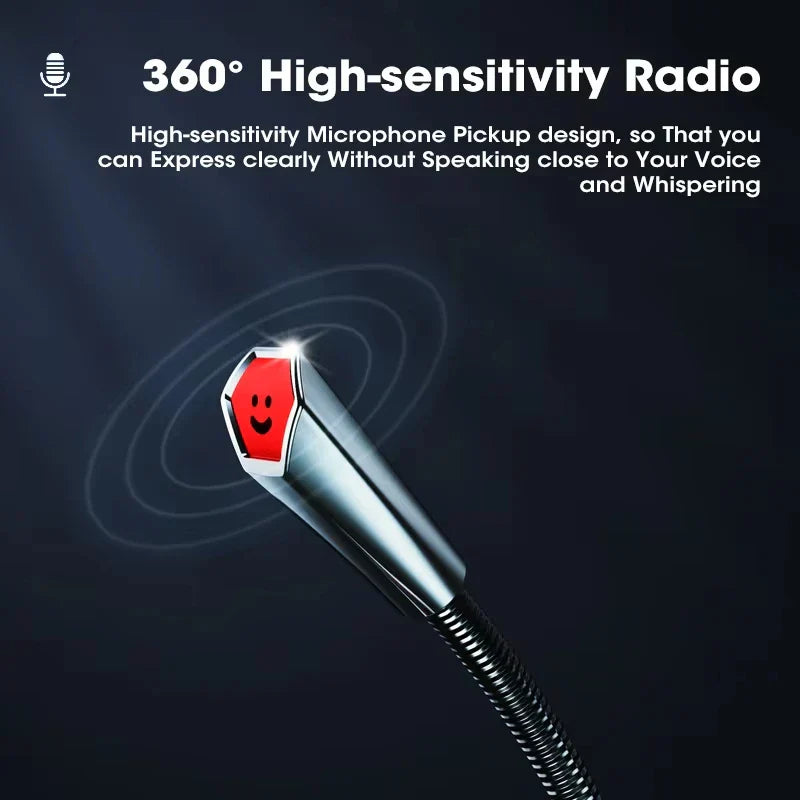 Red and silver mini usb microphone studio wired microphone with 3.5mm jack plug and smiling face design on top