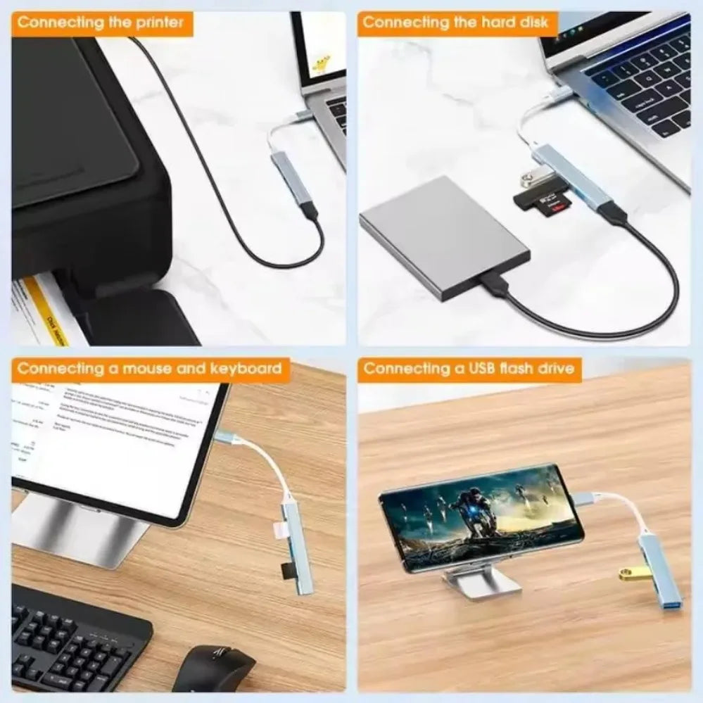 Silver type c hub with drag four expanders and multiple ports for high speed transmission usb dock connectivity