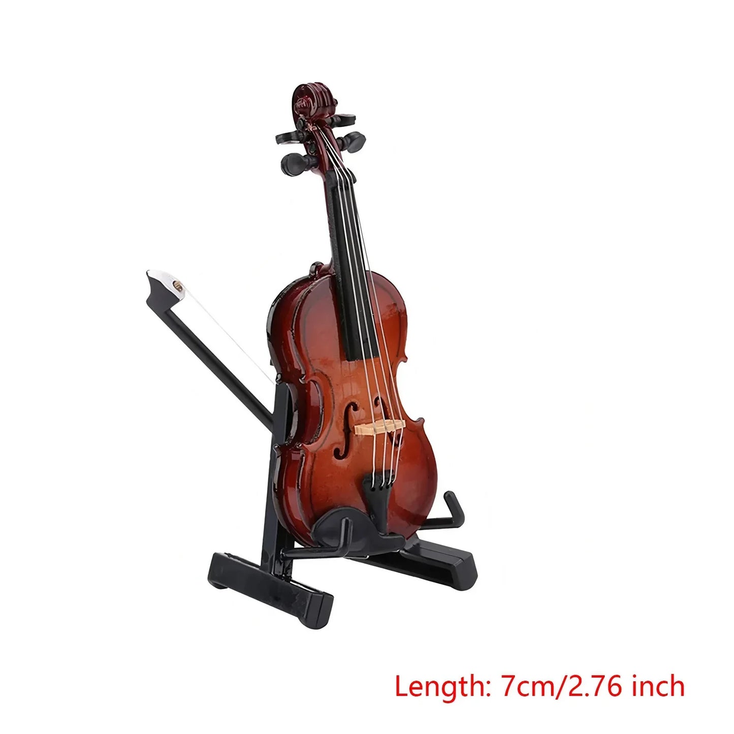 Mini violin model with glossy reddish brown finish and black hardware on stand basswood wooden for musicians music lovers display