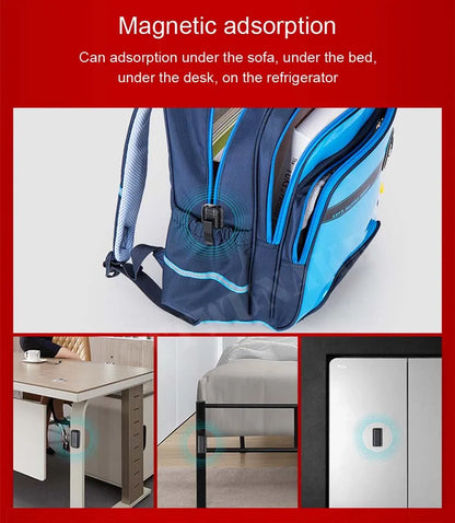 Mini voice activated digital recorder with 500 hours sound activated recording inside blue and navy school backpack with magnetic adsorption closure