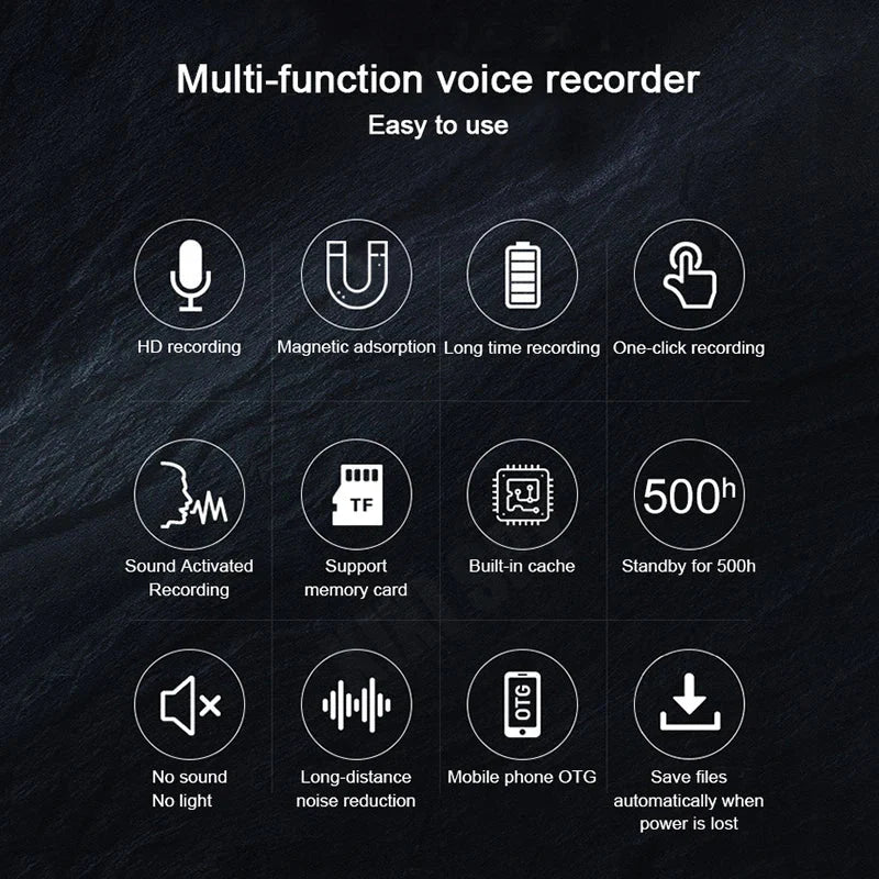 Mini voice activated recorder with hd sound activated recording magnetic adsorption and one-click portable design