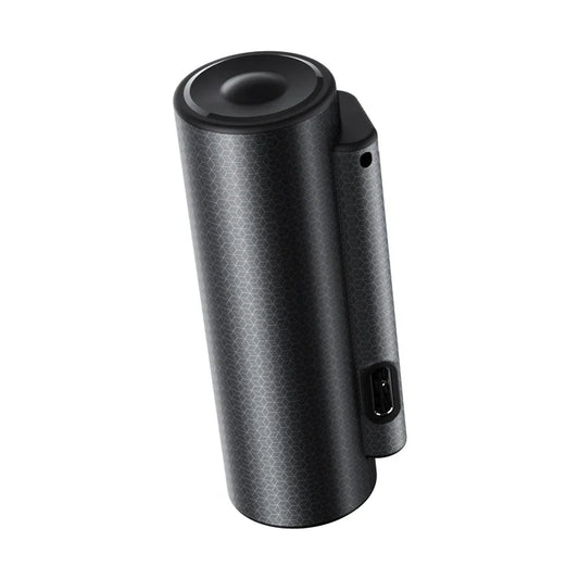 Black cylindrical mini voice recorder with hexagonal texture usb-c port recording device professional sound dictaphone