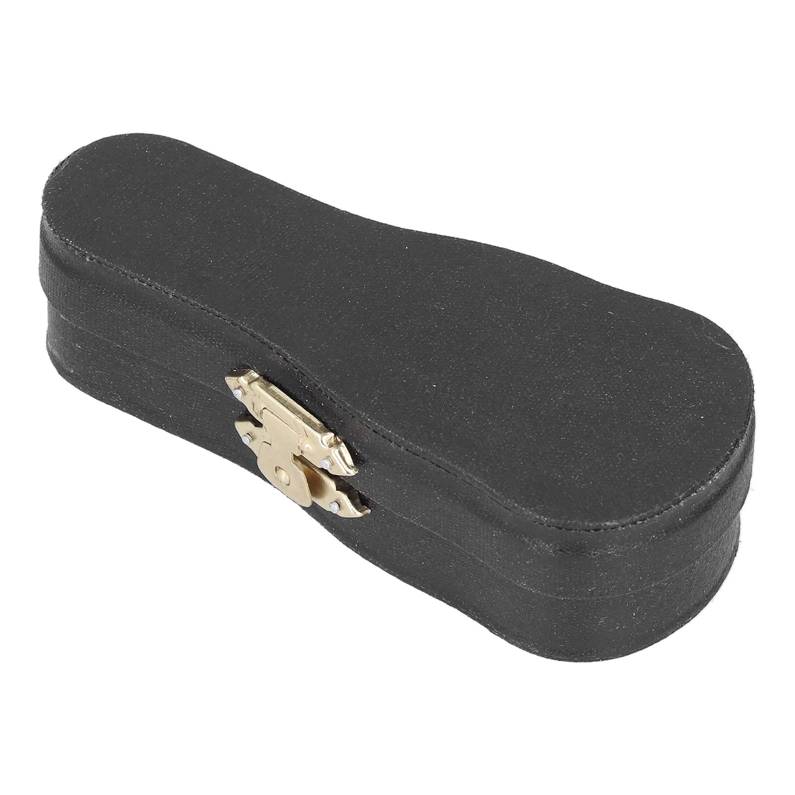 Black faux leather violin case with gold-toned metal clasp for miniature guitar model stand handicraft ornaments office decoration