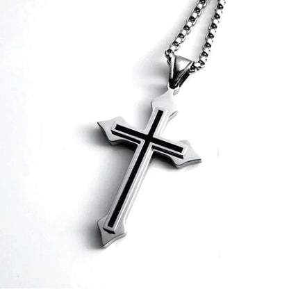 Minimalist cross necklace with black oil drop drop pendant silver color stainless steel chain for men and women gifts