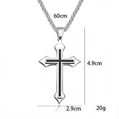 Minimalist cross necklace with black oil drop pendant silver on a 60cm stainless steel chain for men and women gifts
