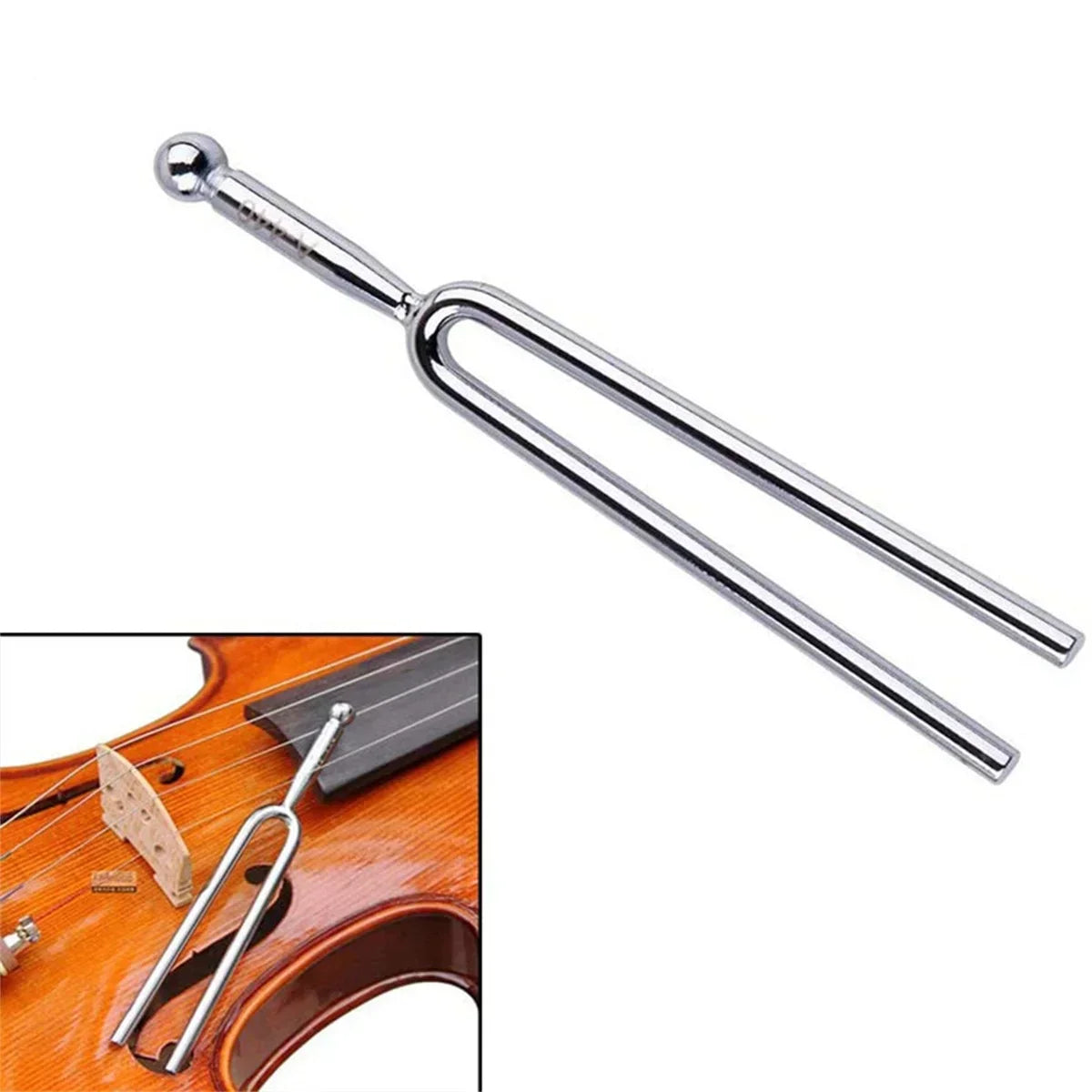 Shiny chrome-finished miwayer 1pc standard steel tuning fork with spherical handle for accurate musical tuning and long sustain
