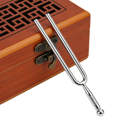 Shiny silver miwayer 1pc standard 440Hz steel tuning fork on carved wooden box with accurate musical tuning and long sustain