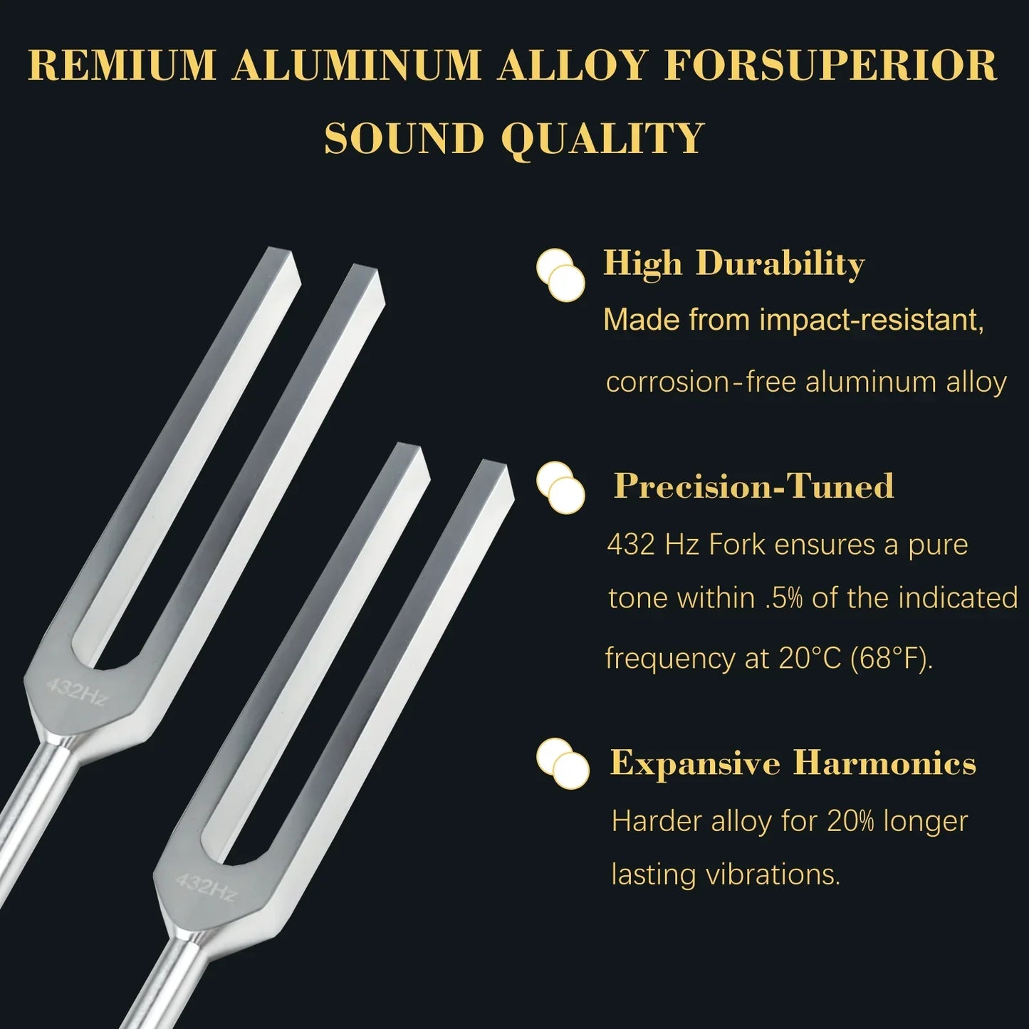 Silver miwayer 432hz tuning forks made from premium aluminum alloy for healing meditation frequency and chakra balancing
