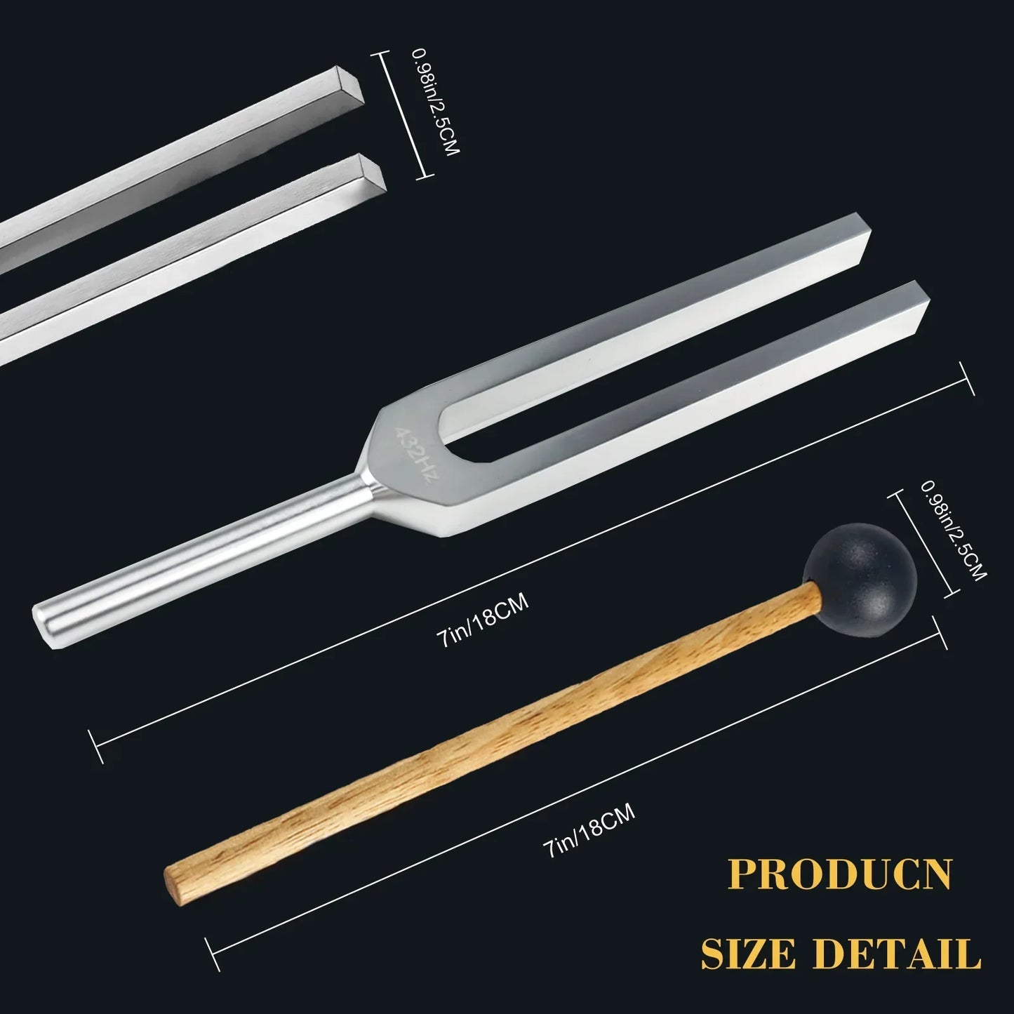 Silver miwayer 432hz tuning forks with polished aluminum alloy finish and wooden mallets for healing meditation frequency and chakra balancing